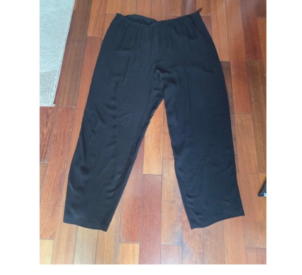 Eileen Fisher Black 100% Silk Midrise Straight Leg Pull On Evening Pants size 2X
